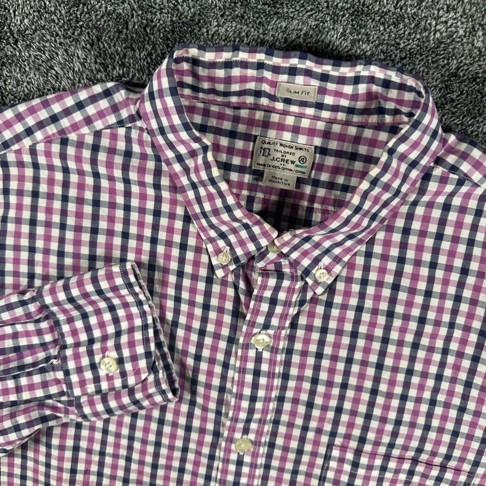 J.Crew Shirt Mens XL Slim Fit Gingham Purple Navy Blue Button Down Long Sleeve